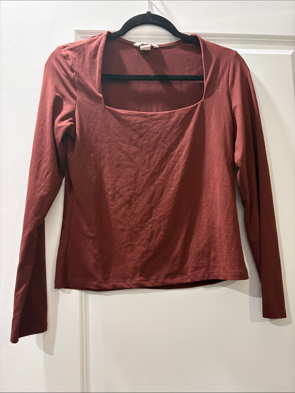 H&M Dark Red Wine Color Square-Neck Long Sleeve Top